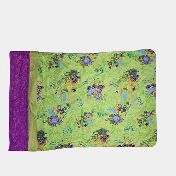 1Tinkerbell Pillowcase Standard 20x29 Fairy Tink Pixie Dust Flowers Green Purple - Picture 2 of 11
